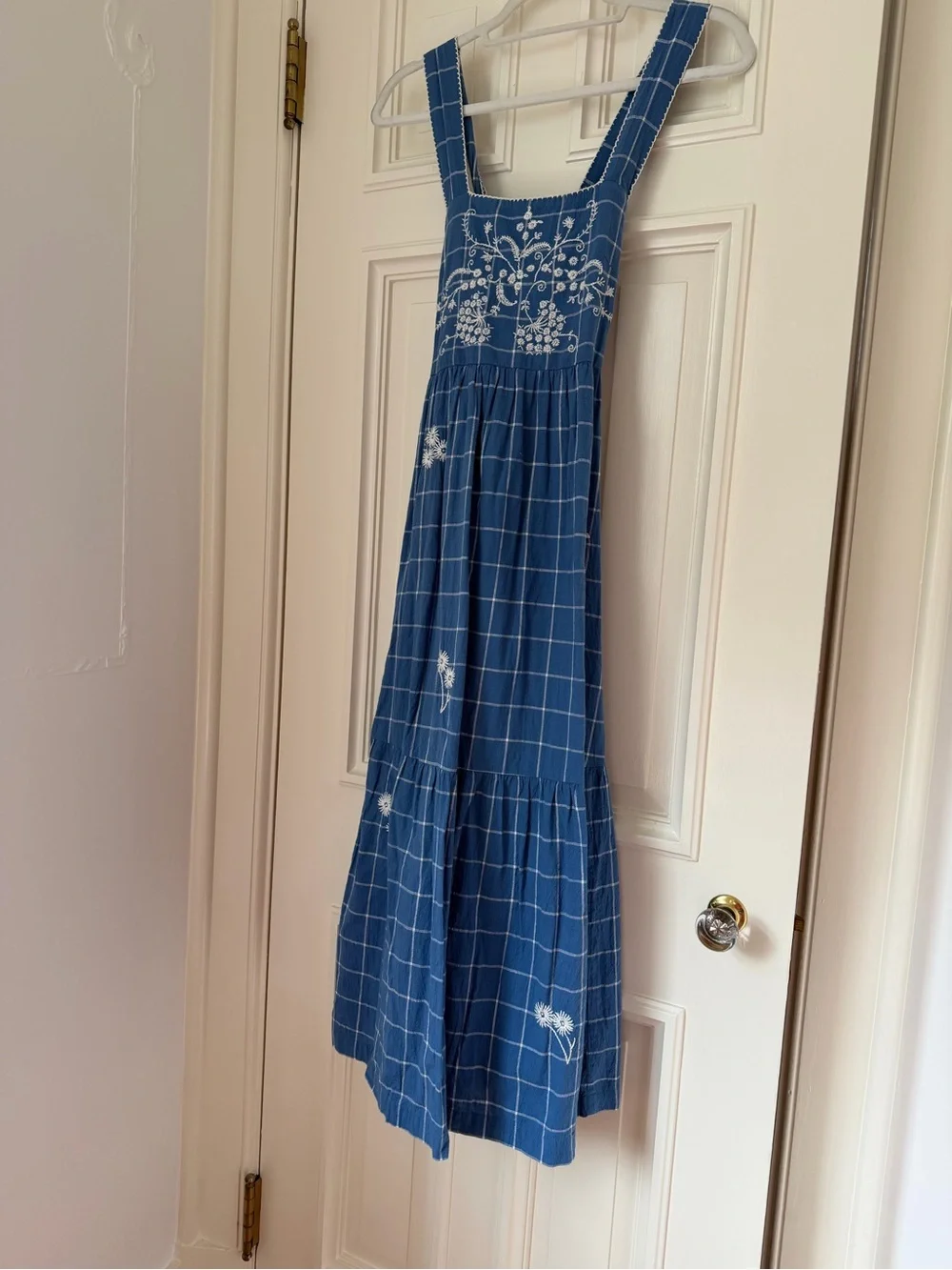 Madewell Blue Checked Embroidered Maxi Dress - Picture 4 of 7